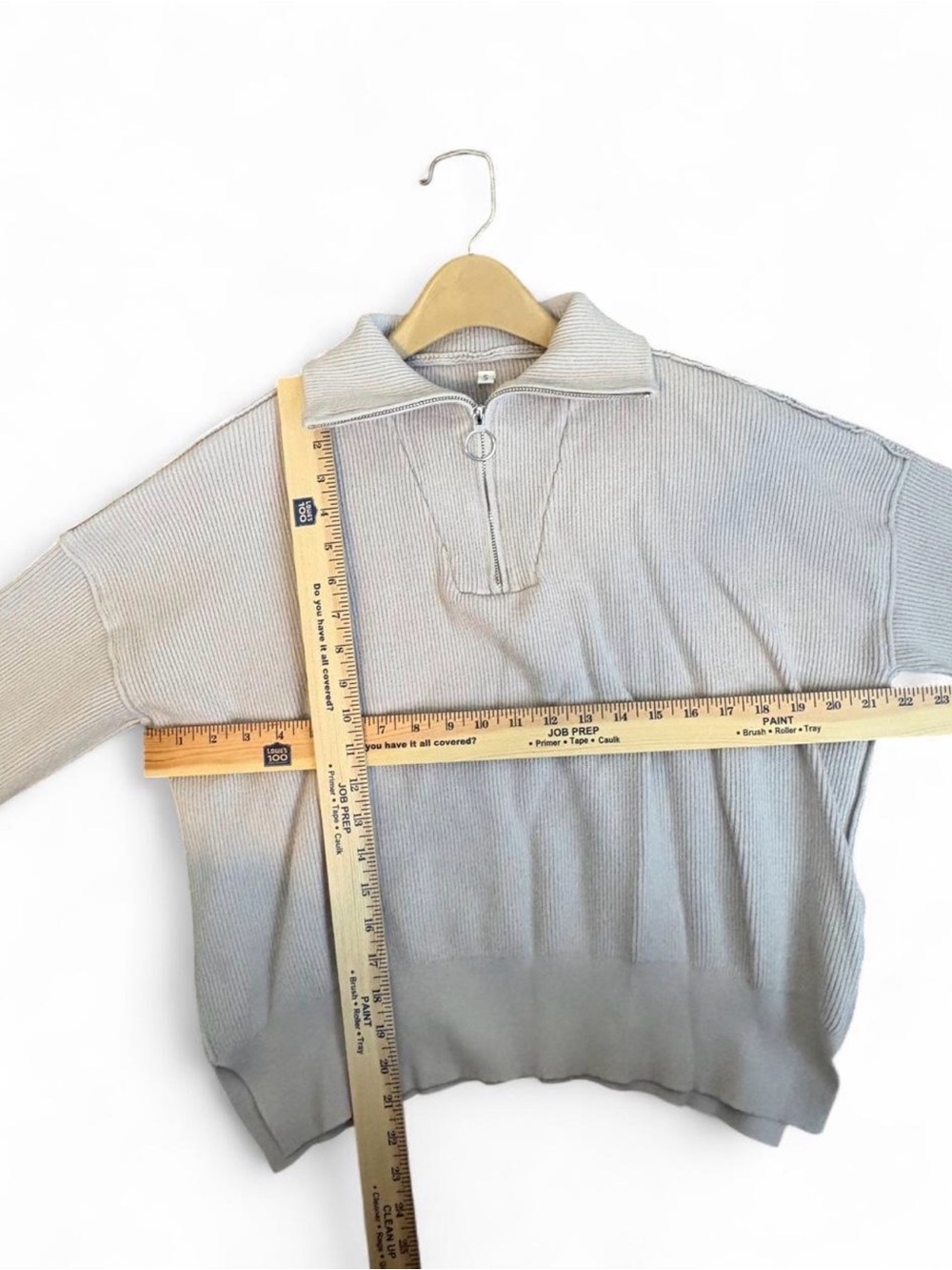 Women's Ribbed Half-Zip Cowl Sweater in Taupe - Picture 3 of 4